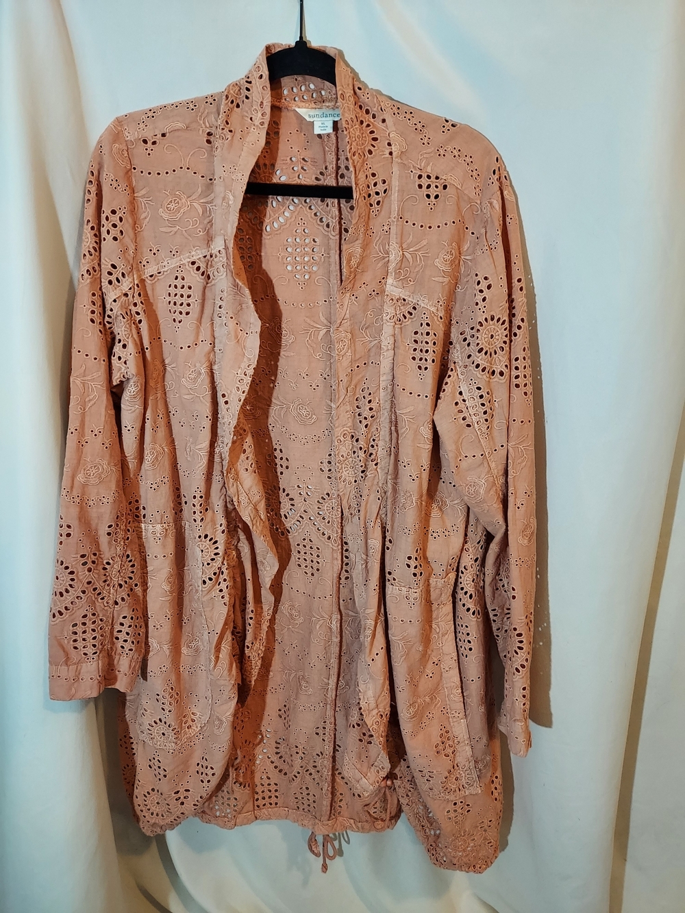 Sundance Catalog Moonlight Eyelet Lace Cotton Draped Open Front Jacket Boho XL